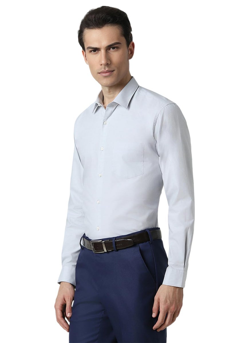 Peter England Men's Classic Solid Full Sleeve Slim Fit Shirt | Wonder Fabric | Cotton Rich | Pin Point Oxford Grey - Image 2
