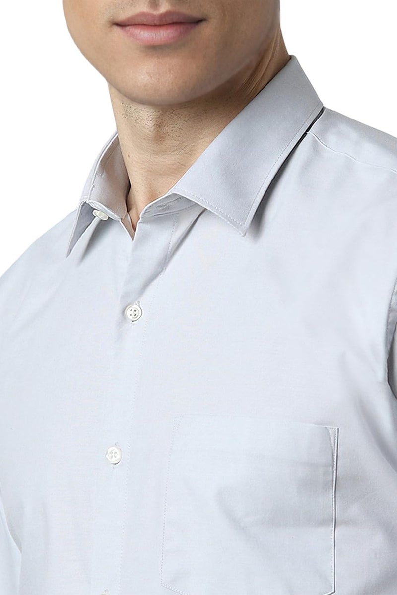 Peter England Men's Classic Solid Full Sleeve Slim Fit Shirt | Wonder Fabric | Cotton Rich | Pin Point Oxford Grey - Image 4