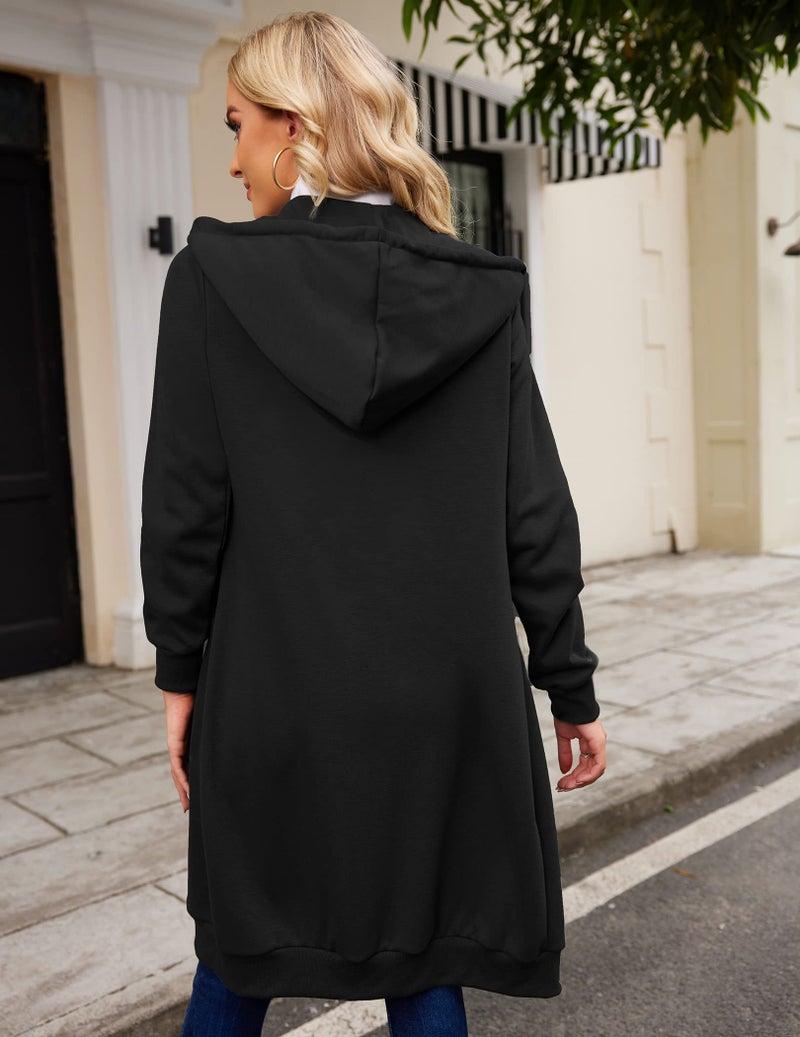 ELESOL Women's Long Tunic Hoodie Fleece Zip up Sweatshirt Casual Long Jacket with Pocket Black M - Image 5