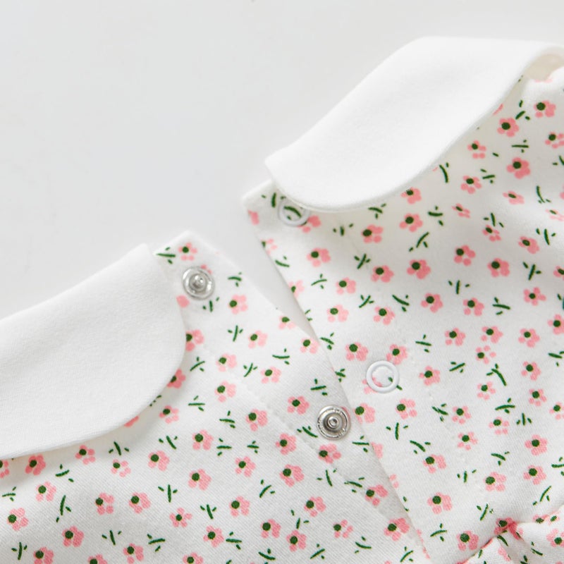pureborn Baby Girls Bodysuit Peter Pan Collar Bubble Romper Long Sleeve One-Piece Cotton Outfit Pink Flower 18-24 Months - Image 5