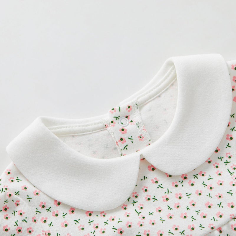 pureborn Baby Girls Bodysuit Peter Pan Collar Bubble Romper Long Sleeve One-Piece Cotton Outfit Pink Flower 18-24 Months - Image 4