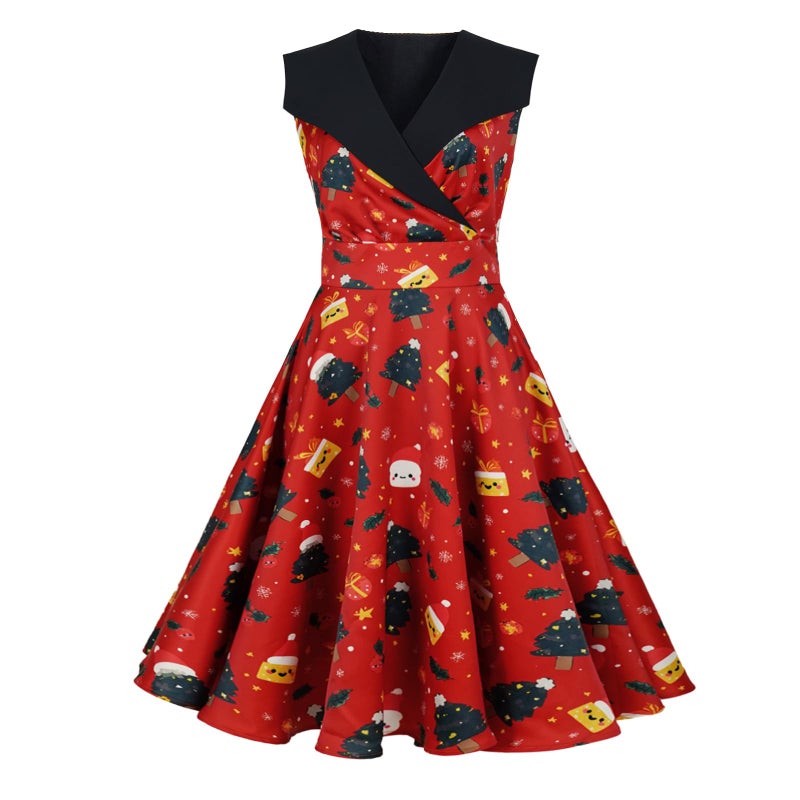 HIGAKI Women's 1950s Dress Tea Party V-Neck Sleeveless Dress(DR0065SD,3XL) - Image 3