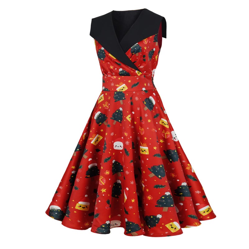 HIGAKI Women's 1950s Dress Tea Party V-Neck Sleeveless Dress(DR0065SD,3XL) - Image 4