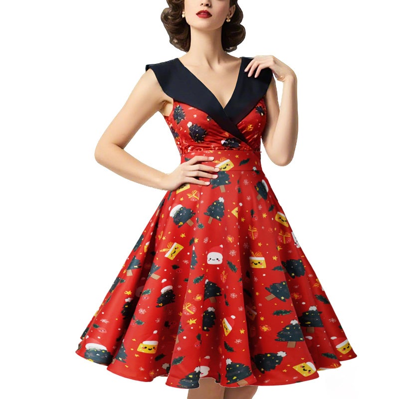 HIGAKI Women's 1950s Dress Tea Party V-Neck Sleeveless Dress(DR0065SD,3XL) - Image 1