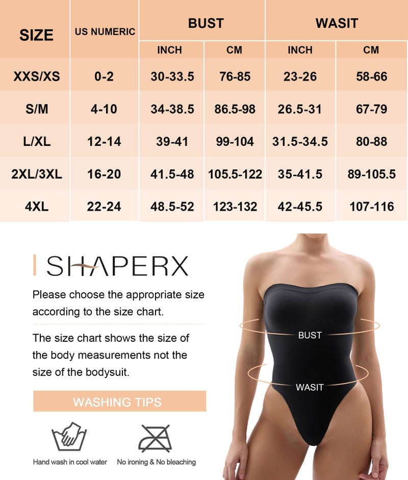 SHAPERX Strapless Bodysuit for Women Tummy Control Seamless Shapewear Thong Body Shaper with Invisible & Removable Straps,SZ5216-Black-XXS/XS - Image 3
