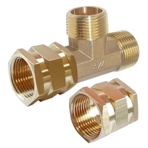 Joywayus 34 Inch NPT Brass Pipe Fitting Barstock Tee 3 Way 34 NPT Male x 34 NPT Female x 34 NPT Female Hose Fitting - Image 1