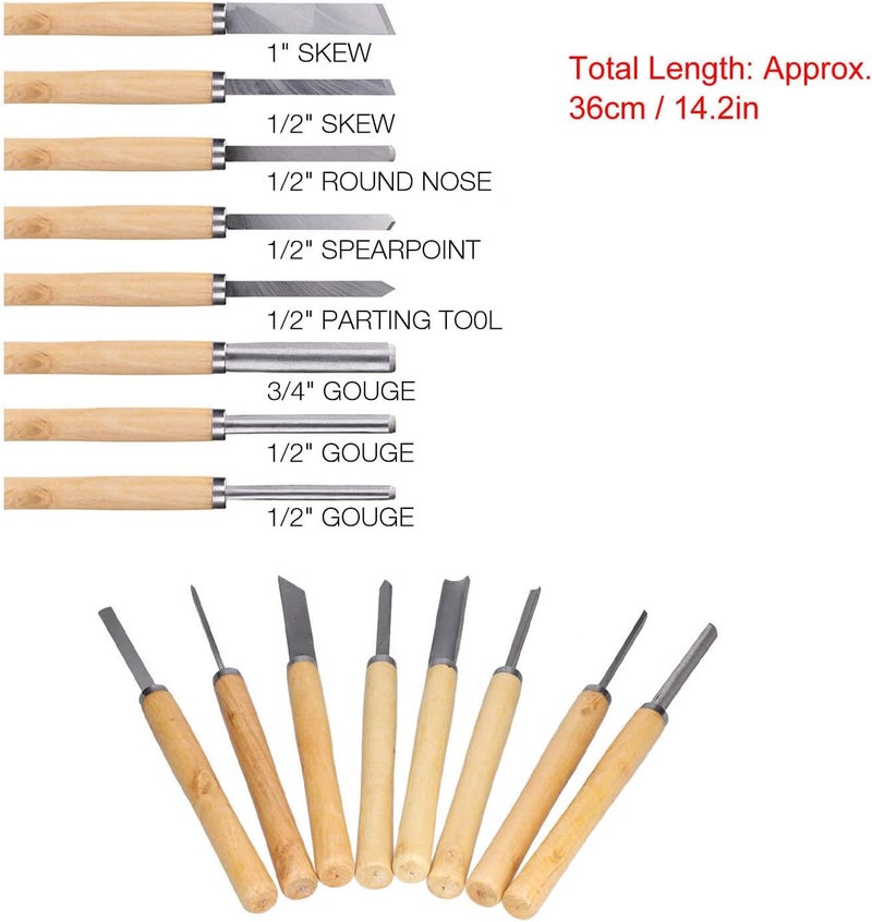 8Pcs Wood Turning Chisels Set, HHS Parting Tools, Woodworking Carving Gouge Accessories with Frequency Hardening Cutting, for Wood Sculpture Craft and DIY - Image 2