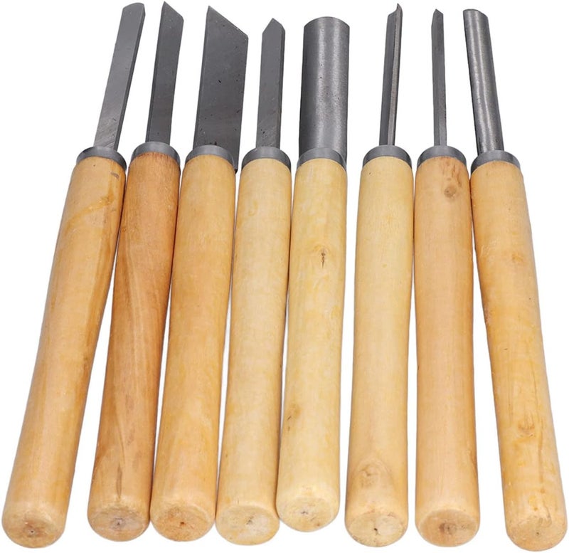 8Pcs Wood Turning Chisels Set, HHS Parting Tools, Woodworking Carving Gouge Accessories with Frequency Hardening Cutting, for Wood Sculpture Craft and DIY - Image 1