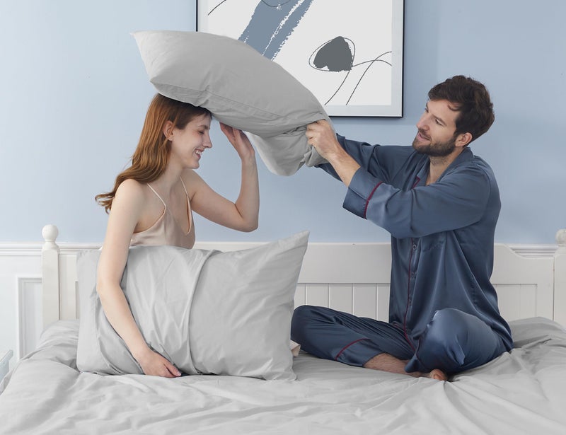 HOMTEC Cotton Pillow Cases King Size Set of 2  20 by 40 inches King Pillow Cases  Light Gray King Pillow Cases  King Pillowcases Cotton Percale Weave Pre-Shrunk Breathable and Hypoallergenic - Image 2