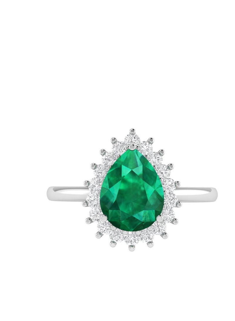 Capri Gold Diana Pear Emerald and Glittering Diamond Ring in 18K White Gold  - Image 1