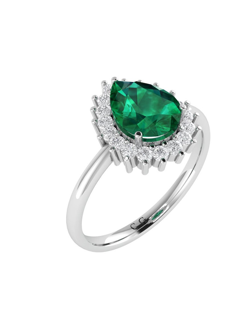 Capri Gold Diana Pear Emerald and Glittering Diamond Ring in 18K White Gold  - Image 2