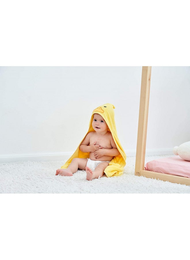HIPHOP PANDA HIPHOP PANDA Hooded Towel - Rayon Made from Bamboo, Bath Towel with Bear Ears for Newborn, Babie, Toddler, Infant - Absorbent Large Baby Towel - Yellow Duck, 30 x 30 Inch  - Image 3