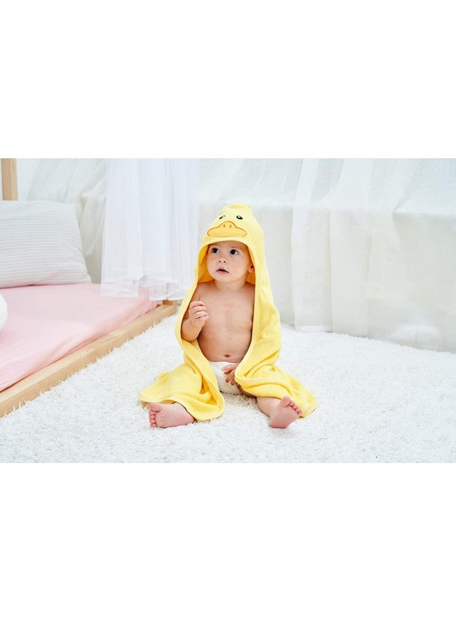 HIPHOP PANDA HIPHOP PANDA Hooded Towel - Rayon Made from Bamboo, Bath Towel with Bear Ears for Newborn, Babie, Toddler, Infant - Absorbent Large Baby Towel - Yellow Duck, 30 x 30 Inch  - Image 2