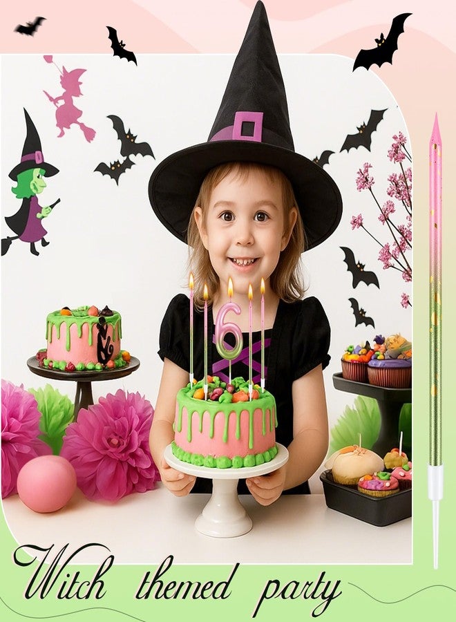 MTLEE Number 6 Pink and Green Birthday Candle with 6 Pcs Spiral Candles 5.12 Inch Pastel Cake Topper for Girls Witch Theme Party Decoration - Image 4