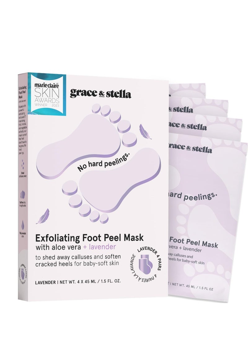 Grace & Stella grace & stella Award-Winning Foot Peel Mask (4 Pairs, Lavender) - Foot Peeling Mask with Aloe Vera - Moisturizing Foot Mask for Dry Cracked Feet - Foot Exfoliator for Baby Soft Feet  - Image 1