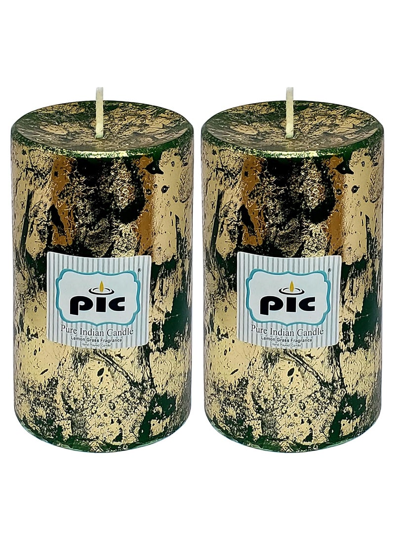 PIC PIC Pure Indian Candle Handmade Lemongrass Scented Decorative Wax Pillar Candle (Pack of 2 Pcs.) PICPC52345 