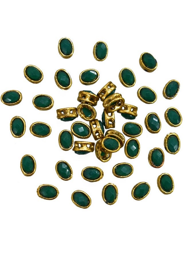 Embroiderymaterial Sew On Beads/Rhinestones/Kundan Stones Mirrors for Craft Work, Embroidery Work, Jewellery Work, Aari Work, Maggam Work etc (Oval Shape, Dark Green Color, 6MM, 100 Pieces) - Image 1