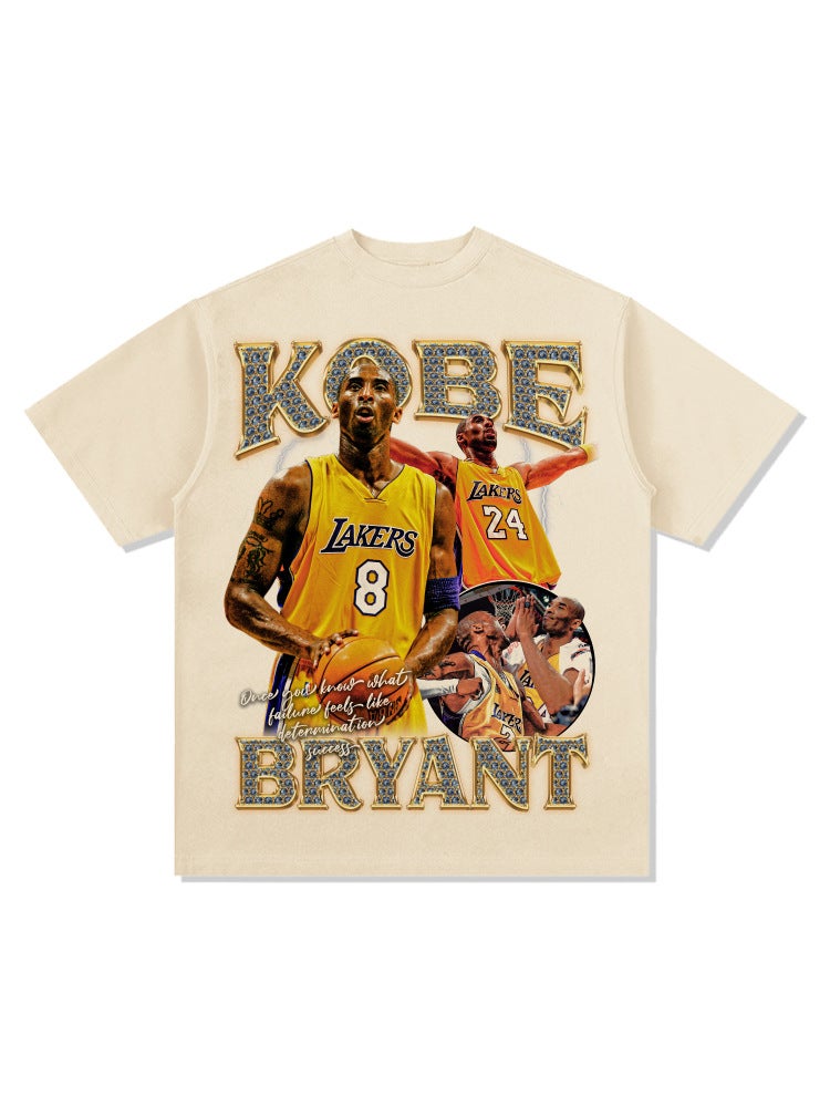 Kobe Kobe Printed Short-sleeved T-shirt oversize High Street Retro Heavy-duty Crewneck Hooded Sweatshirt - Image 3