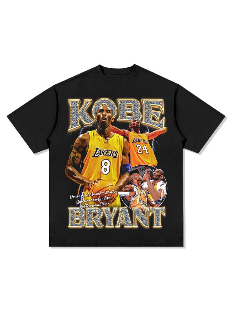 Kobe Kobe Printed Short-sleeved T-shirt oversize High Street Retro Heavy-duty Crewneck Hooded Sweatshirt - Image 5