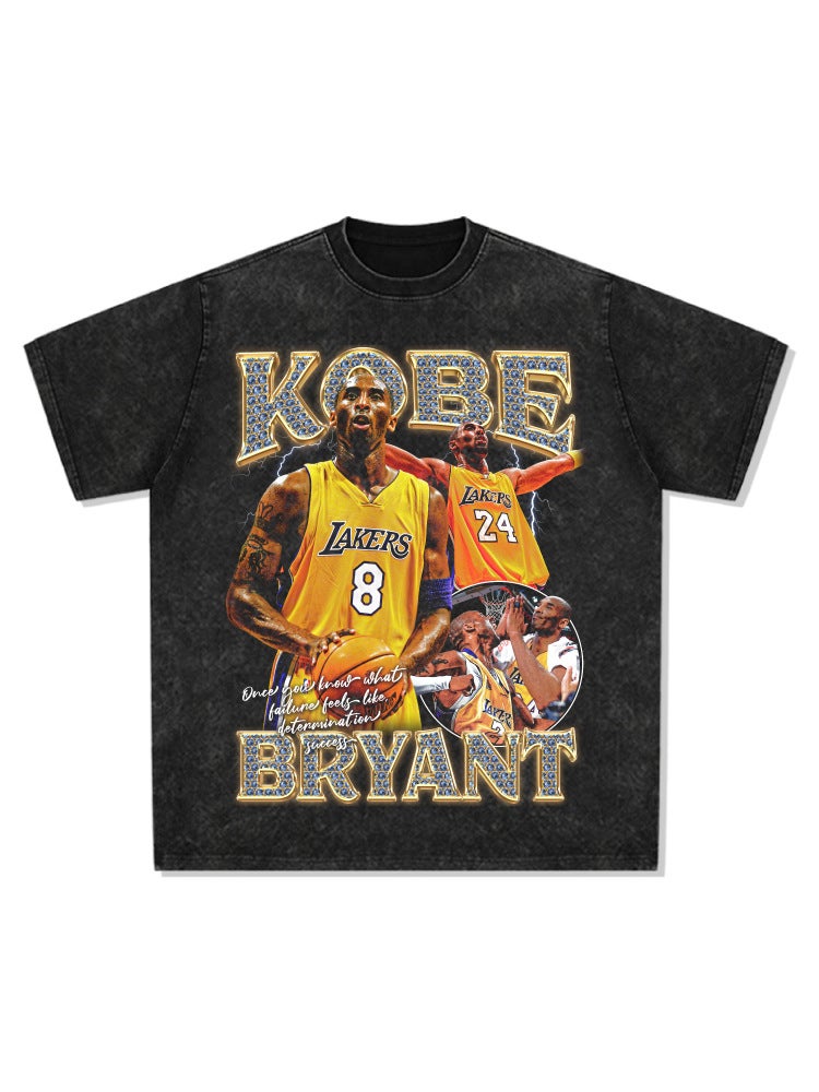 Kobe Kobe Printed Short-sleeved T-shirt oversize High Street Retro Heavy-duty Crewneck Hooded Sweatshirt - Image 4