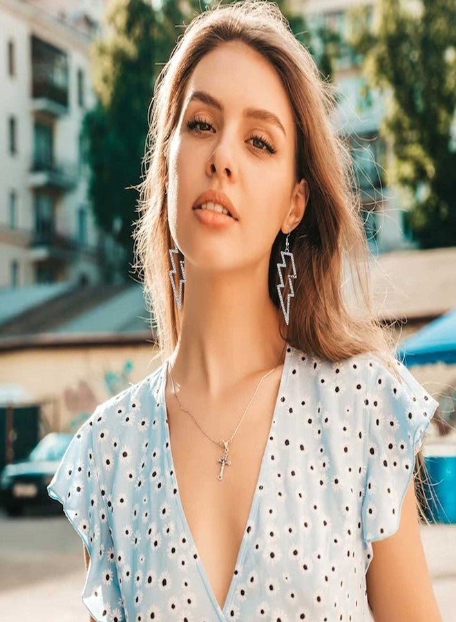 CEALXHENY Lightning Bolt Earrings, 80s Earrings for Women, Glitter Rhinestone Lightning Bolt Dangle Earrings for 80's Outfit Party Accessories Halloween Gifts (Silver) - Image 5