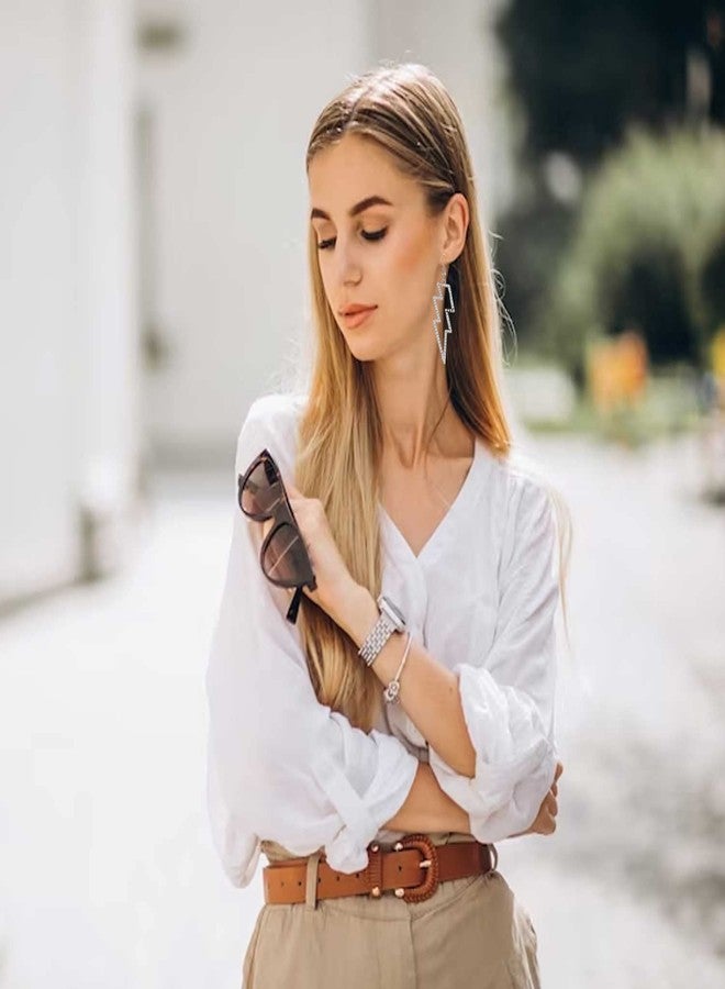 CEALXHENY Lightning Bolt Earrings, 80s Earrings for Women, Glitter Rhinestone Lightning Bolt Dangle Earrings for 80's Outfit Party Accessories Halloween Gifts (Silver) - Image 4