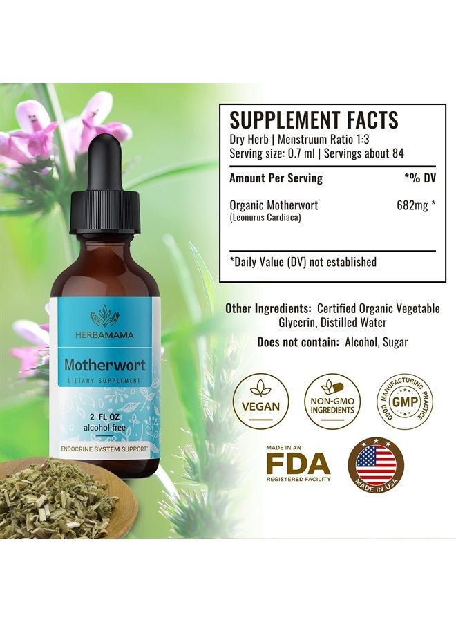HERBAMAMA Motherwort Tincture - Organic Motherwort Herb Liquid Drops - Vegan Supplement - 2 fl oz - Image 2