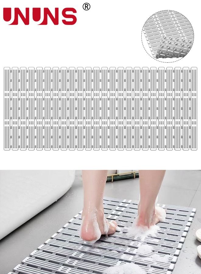 UNUNS سجادة حوض الاستحمام، سجادة استحمام مضادة للانزلاق مع أكواب شفط وفتحات تصريف، سجادة حوض استحمام مستطيلة للحمام، 15.7 × 35.4 بوصة - Image 1