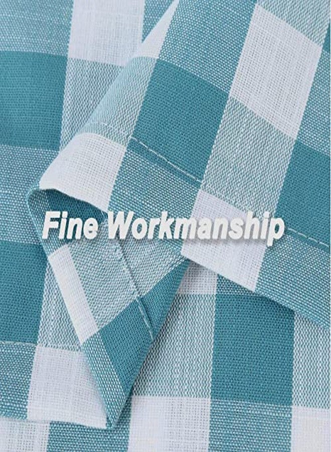Bapawfish Teal Dark Blue Buffalo Plaid Cafe Curtain Farmhouse Tiers Kitchen Curtains 24 Inches Long, Gingham Check Rod Pocket Half Window Short Drapes for Kitchens Bathroom, 28" x 24", Teal/White, Set of 2 - Image 4
