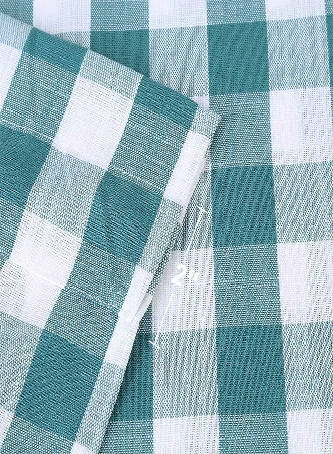 Bapawfish Teal Dark Blue Buffalo Plaid Cafe Curtain Farmhouse Tiers Kitchen Curtains 24 Inches Long, Gingham Check Rod Pocket Half Window Short Drapes for Kitchens Bathroom, 28" x 24", Teal/White, Set of 2 - Image 3