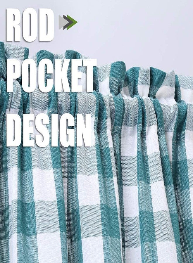 Bapawfish Teal Dark Blue Buffalo Plaid Cafe Curtain Farmhouse Tiers Kitchen Curtains 24 Inches Long, Gingham Check Rod Pocket Half Window Short Drapes for Kitchens Bathroom, 28" x 24", Teal/White, Set of 2 - Image 2