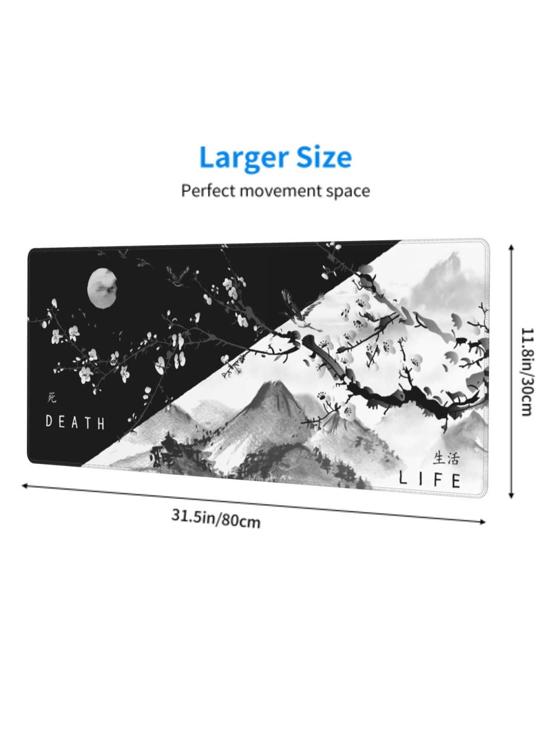 Excefore Gaming Mouse Pad Black and White Plum Bossom Cherry Blossom, Extended Large Mouse Mat Desk Pad, Stitched Edges Mousepad, Long Non-Slip Rubber Base Mice Pad (31.5x11.8x0.12 Inch, A5)  - Image 3
