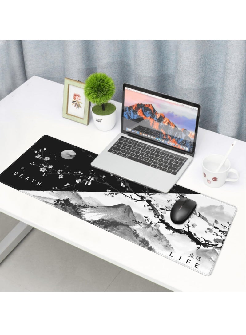 Excefore Gaming Mouse Pad Black and White Plum Bossom Cherry Blossom, Extended Large Mouse Mat Desk Pad, Stitched Edges Mousepad, Long Non-Slip Rubber Base Mice Pad (31.5x11.8x0.12 Inch, A5)  - Image 2