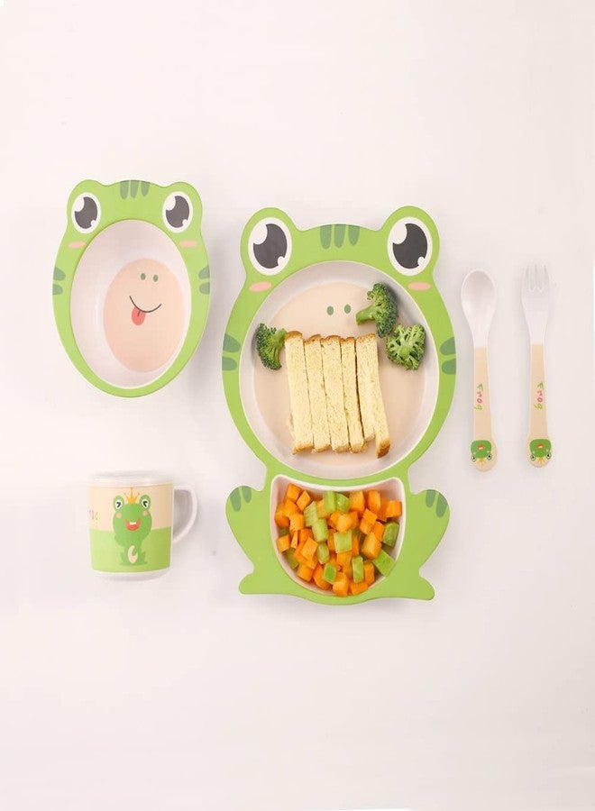 Fekdod Kids Dinnerware Set Bamboo 5 Pcs with Plate Bowl Cup Fork Spoon (Frog) - Image 5