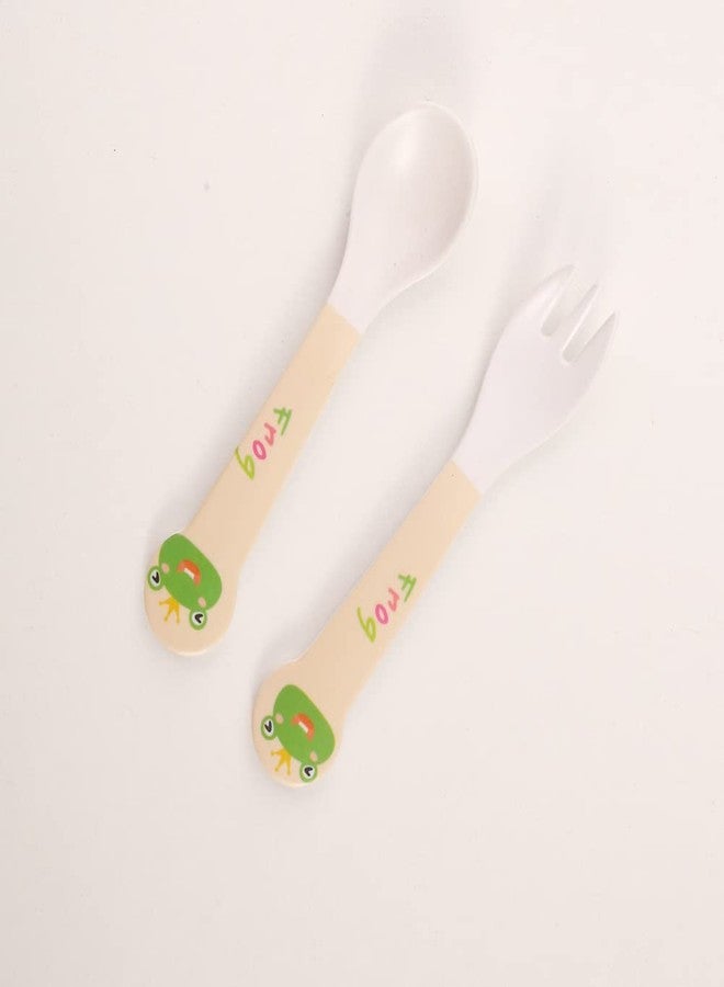 Fekdod Kids Dinnerware Set Bamboo 5 Pcs with Plate Bowl Cup Fork Spoon (Frog) - Image 4