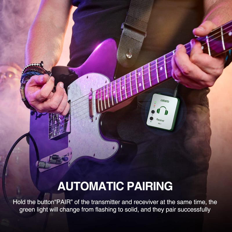 LEKATO Wireless in Ear Monitor System, 2.4G Stereo Wireless IEM System with Transmitter Beltpack Receiver Automatic Pairing, for Studio, Band Rehearsal, Live Performance,Green - Image 5