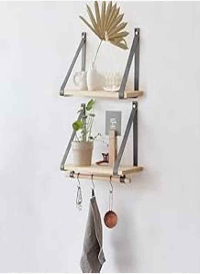 Home Gallery PU Gray Leather Strap Wall Floating Shelves 80X20 Biege 