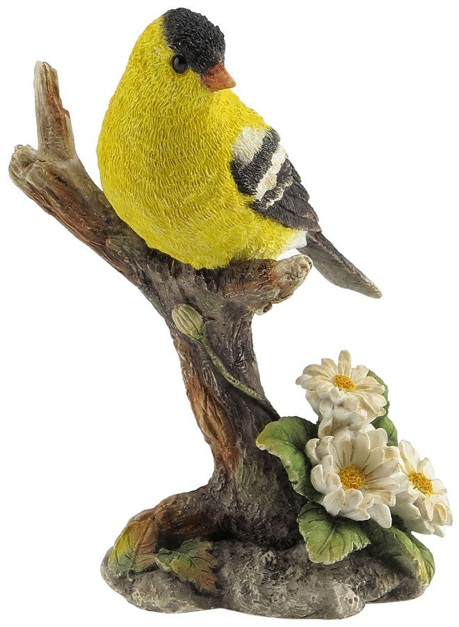 US 4.5 Inch Goldfinch Bird on Branch Decorative Statue Figurine, Yellow