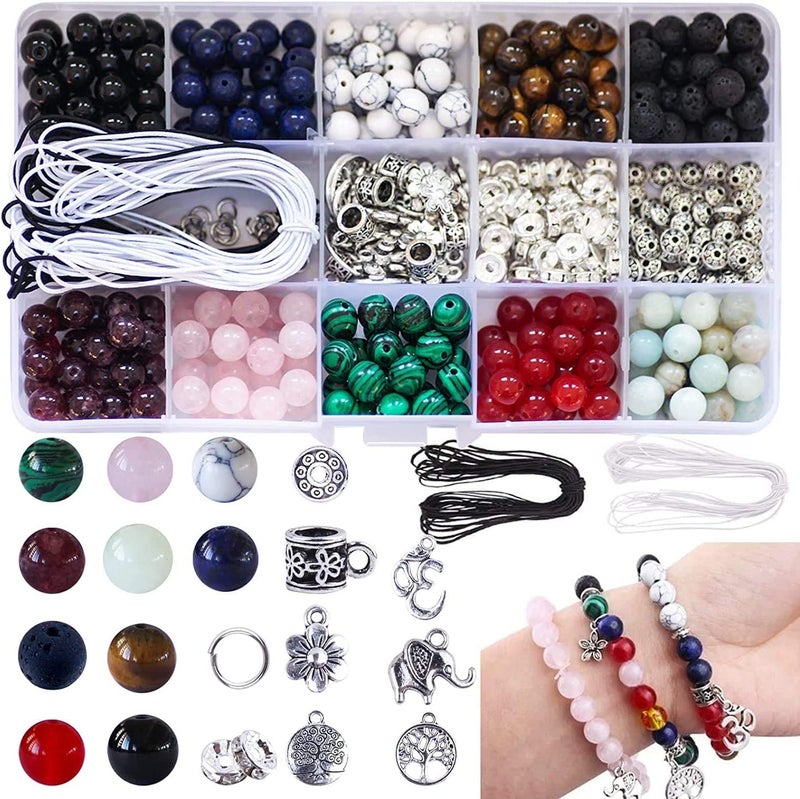 Fishdown 418 pcs 8mm Crystal Beads for Jewelry Making, Natural Stone Healing Beads for Bracelets, Gemstone Beading & Jewelry Necklace Making DIY Kit - Image 1