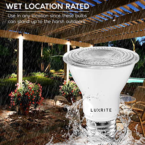 LUXRITE 4 Pack PAR20 LED Bulbs, 50W Equivalent, 3000K Soft White, Dimmable LED Spotlight Bulb, Indoor Outdoor, 7W, 500 Lumens, Wet Rated, E26 Standard Base, UL Listed - Image 2
