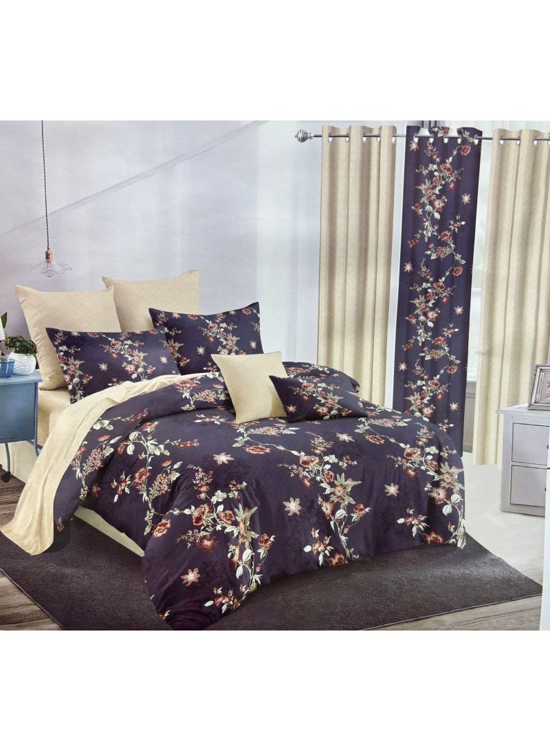 6-Piece Floral Comforter Set with Bedsheet and 4 Pillowcases