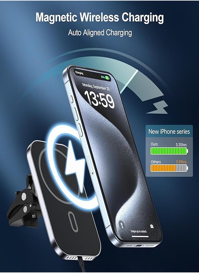 General - MagSafe Car Charger with Adapter, Magnetic Wireless Charger for Car Vents [2024 Upgrade Magnet] 360° Rotation iPhone Car Charger is compatible with iPhone 15/14/13/12 series and MagSafe cases - Image 1