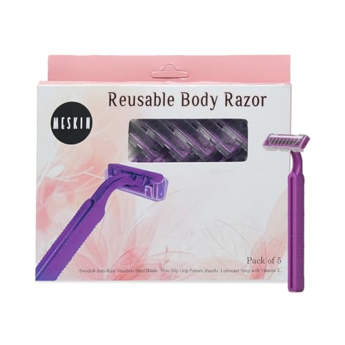 MESKIN 10Pcs Reusable Body Razor wih Aloe Vera Lube Strip Painfree Body Hair Removing Tool Stainless Steel Blade with Anti-Slip Handle for smooth Glide. Full Body Razor Purple (Pack of 10) - Image 1
