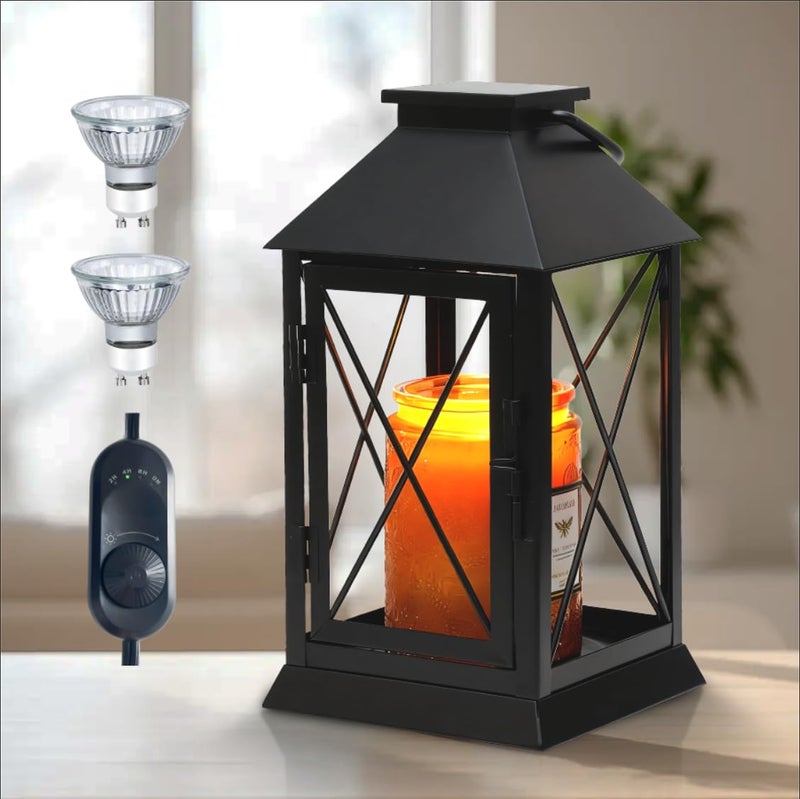 Aaffkaa Candle Warmer Lamp with Timer,Compatible with 3 Wick Candles/Large Candel Jars,Vintage Lamp Candle Warmer Lantern,Dimmable Candle Lamp Warmer Farmhouse,Fully Enclosed Designed and Hanging Up-Black - Image 1
