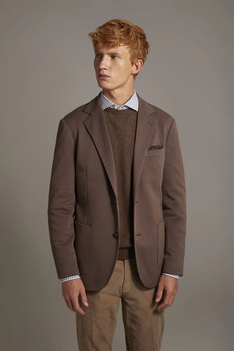 Single breasted jacket jersey cotton - Taupe