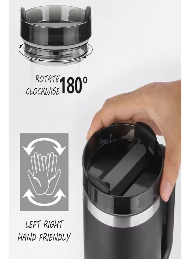 تيفونر مق كوب حراري يحفظ الحرارة والبرودة. كوب قهوة حافظة للحرارة بسعة 40oz (1.2 لتر). كوب حافظ للحراره سهل الحمل عبر مقبض قوي. مج حراري مع قشة قوية. مق أسود - Image 4