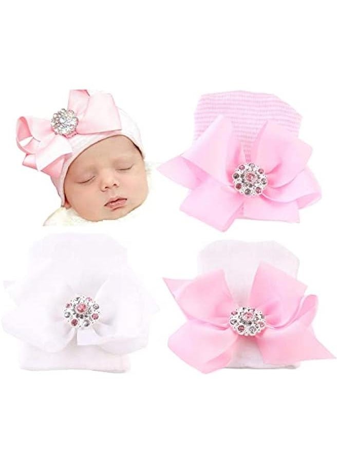 Gonice Newborn Hats for Girls 3Pcs Hospital Hat Baby Girl Bows and Headbands Infant Beanie Nursery Caps  - Image 1
