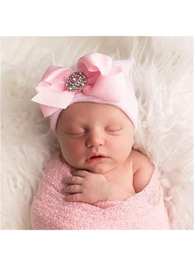 Gonice Newborn Hats for Girls 3Pcs Hospital Hat Baby Girl Bows and Headbands Infant Beanie Nursery Caps  - Image 2