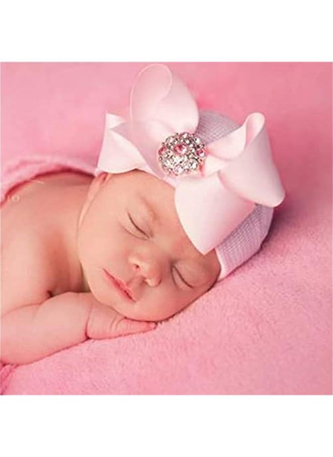 Gonice Newborn Hats for Girls 3Pcs Hospital Hat Baby Girl Bows and Headbands Infant Beanie Nursery Caps  - Image 3
