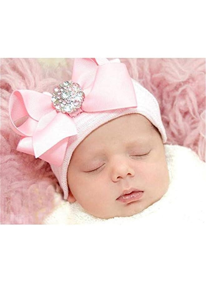 Gonice Newborn Hats for Girls 3Pcs Hospital Hat Baby Girl Bows and Headbands Infant Beanie Nursery Caps  - Image 4